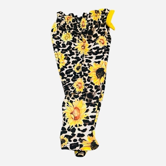 Girls 12-18 Months Sunflower/leopard Print Pants with Yellow Bow ruffled waist - Picture 8 of 10